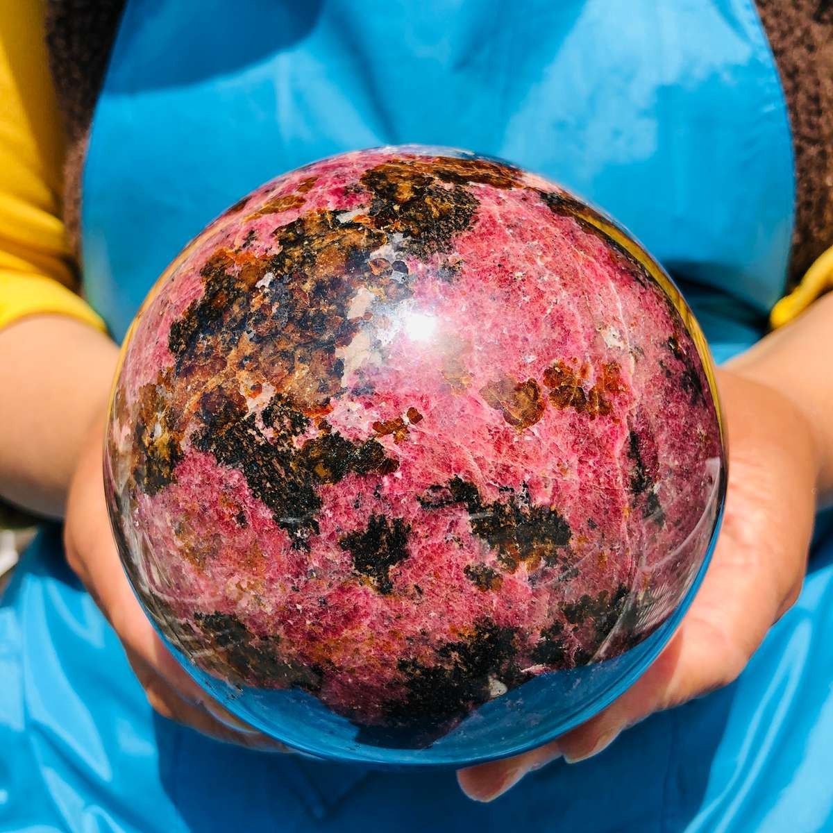 6.27 LB Natural Rhodonite Crystal Sphere Pink Black Healing Gem Stone 4778