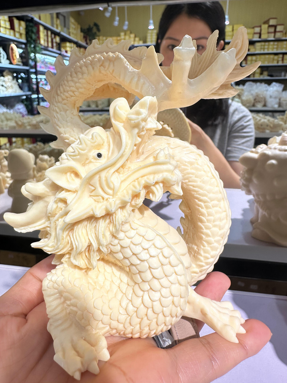 natural Genuine Taguo handmade engrave dragon skull healing decorate gift 1pc