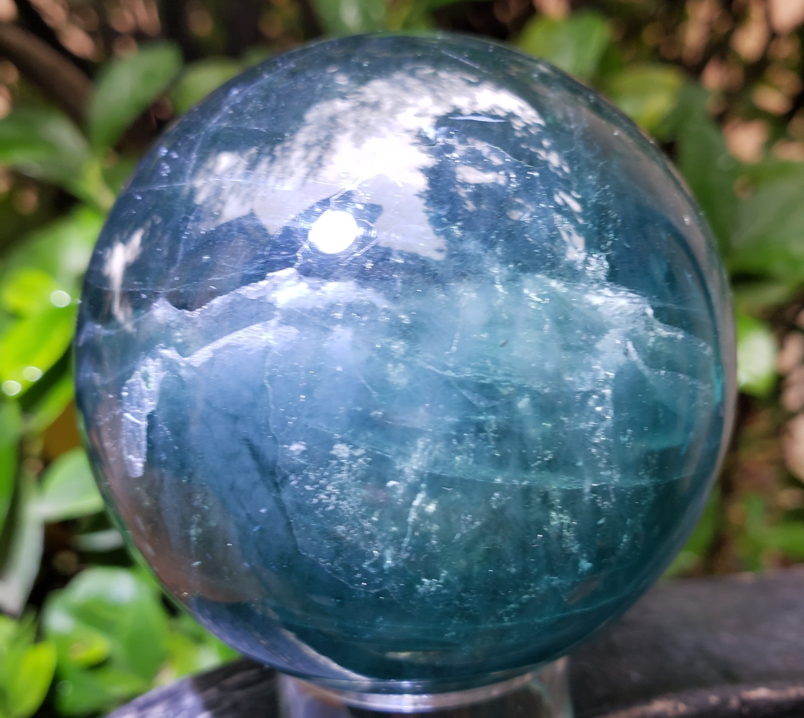 2.5″ Deep Blue Fluorite Quartz Crystal Sphere Ball Orb Rainbow UV, 457g or 1 lb
