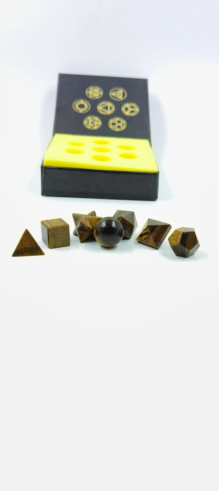 Tiger Eye Sacred Geometry Crystal Set 7 Piece Gemstone Kit with Gift Box
