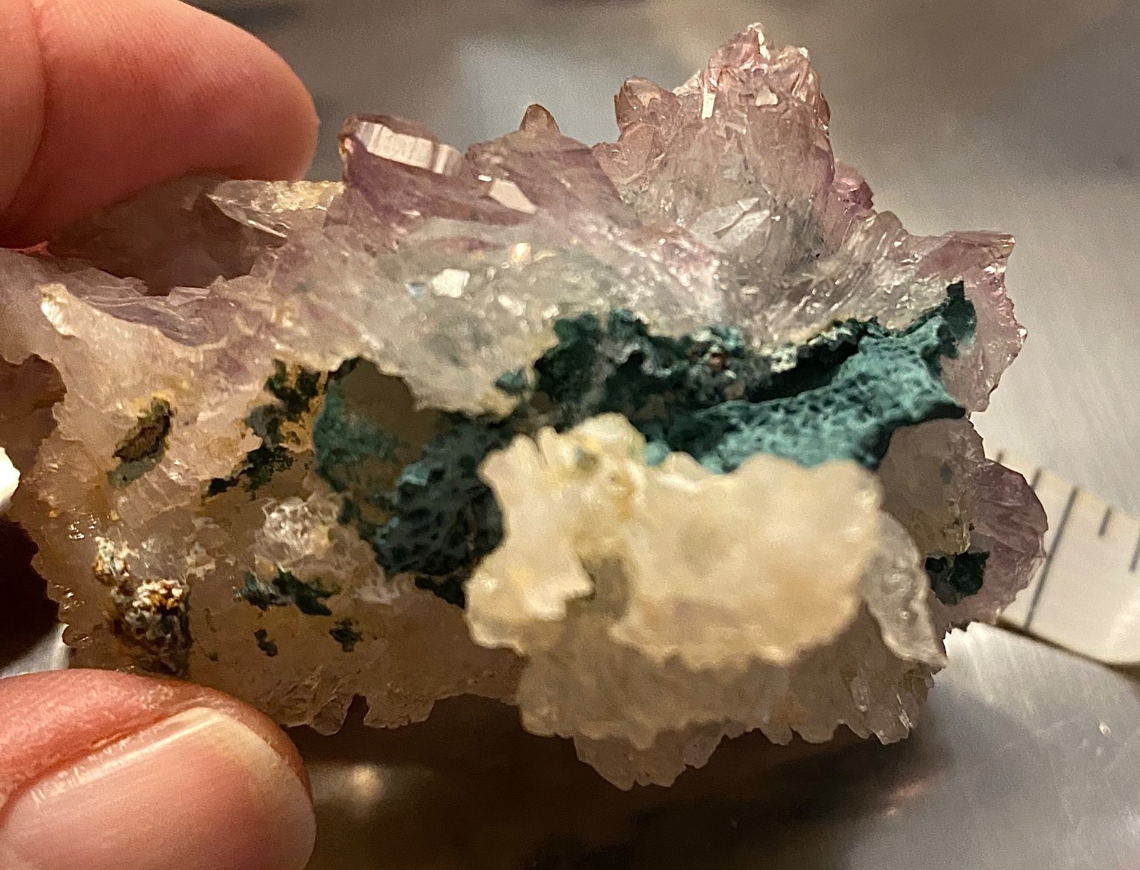 Rose Amethyst Quartz Cluster Irai Brazil Blue Green Mineral Vintage Label