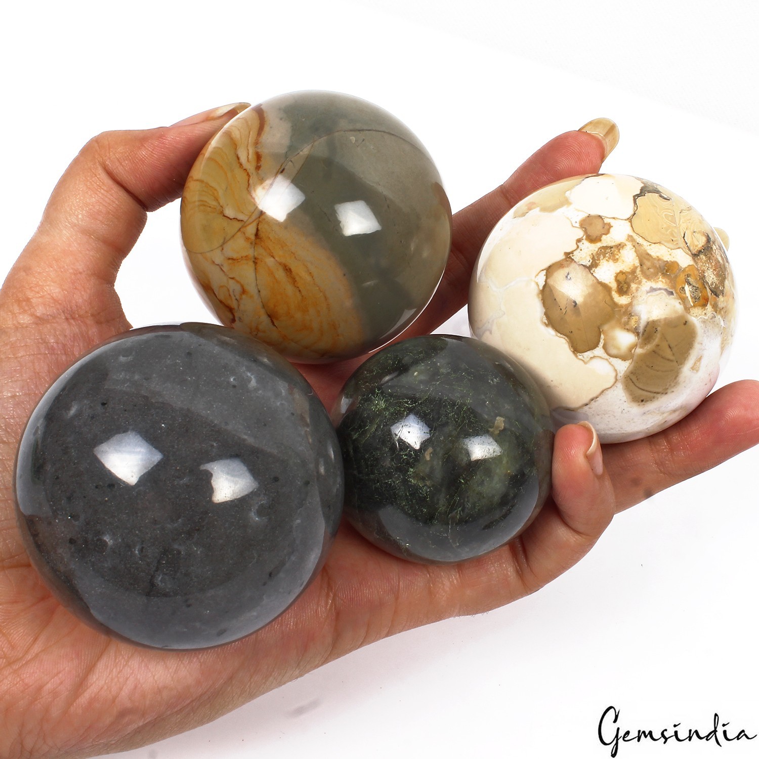 4180 Ct/4 Pcs Natural Untreated Multi Gems Healing Crystal Sphere Wholesale Gems