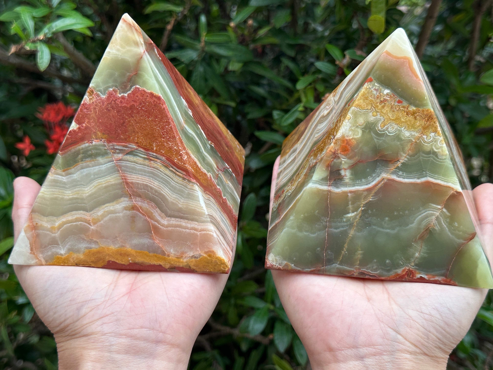 2″ 3″ & 4″ Green Onyx Crystal Pyramid, Grade A ++Multi Green Marble Onyx Pyramid