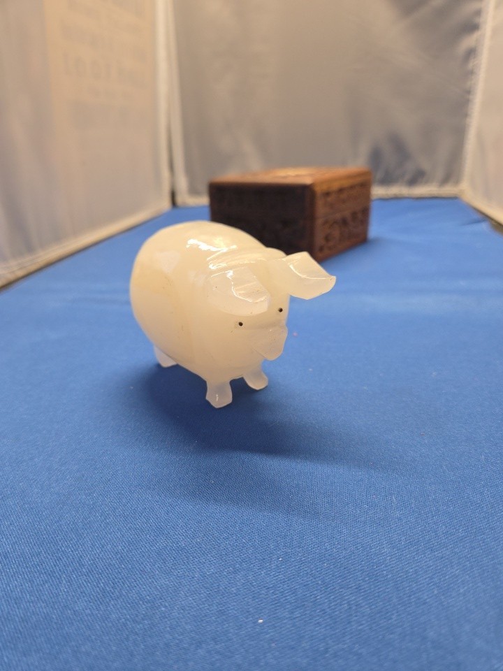 Carved White Opaque Quartz Stone Pig Figurine Healing Stone