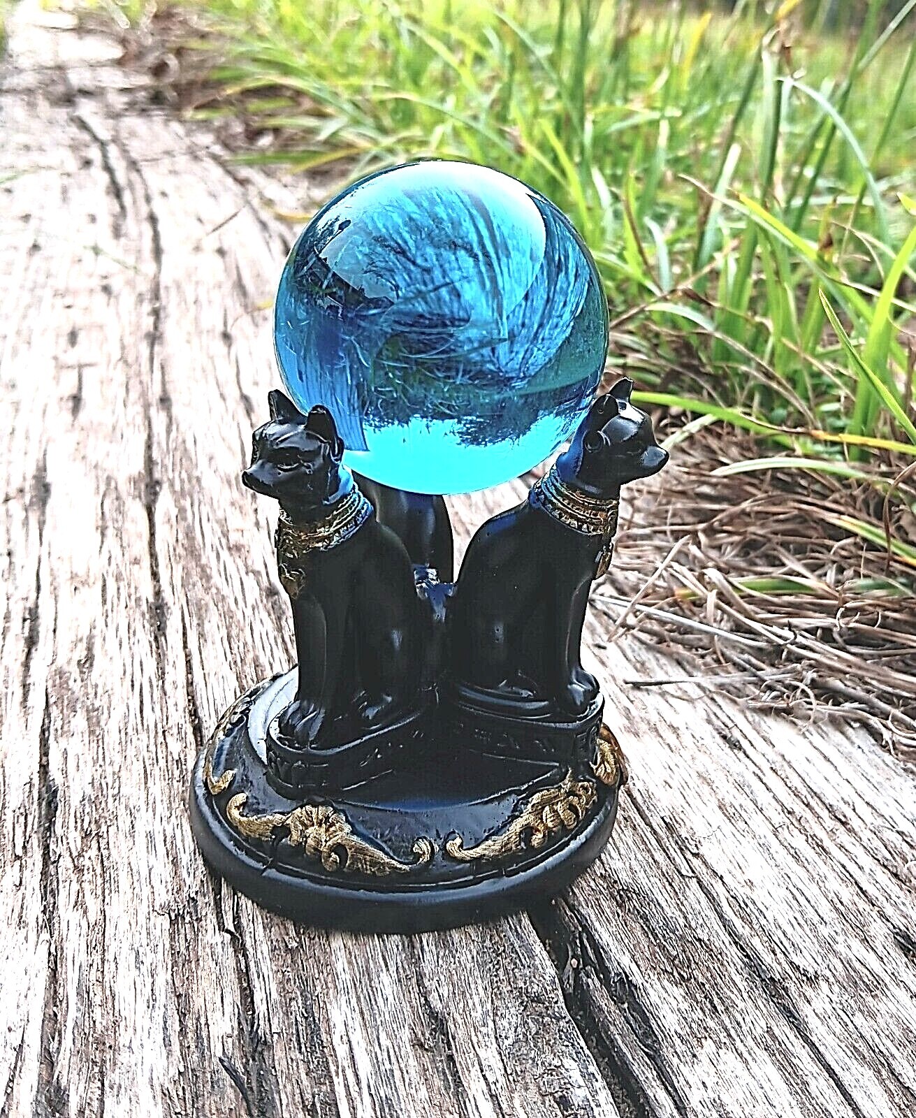 K9 50mm Crystal Ball & Egyptian Bastet Cat Resin Stand – 8 Colors