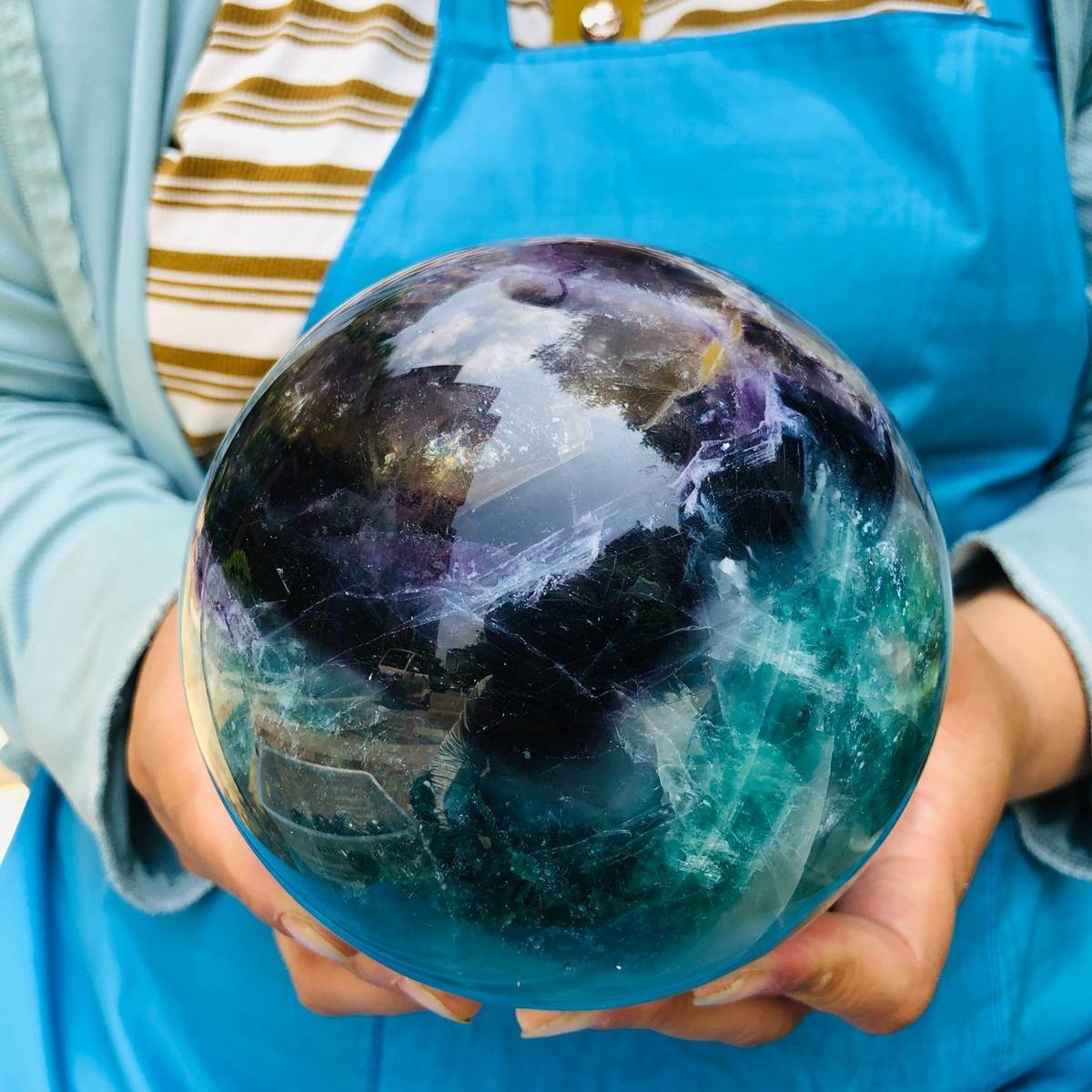 6.22LB Natural Crystal Rainbow Fluorite Sphere Display Ball Reiki Healing