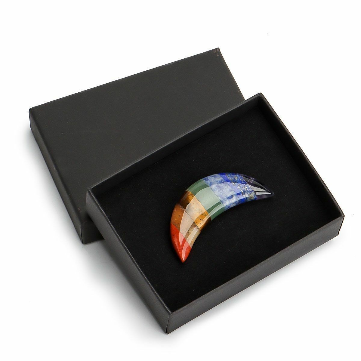 New Natural 7 Chakra Stone Quartz Moon Shape Worry Stone Healing Energy Reiki