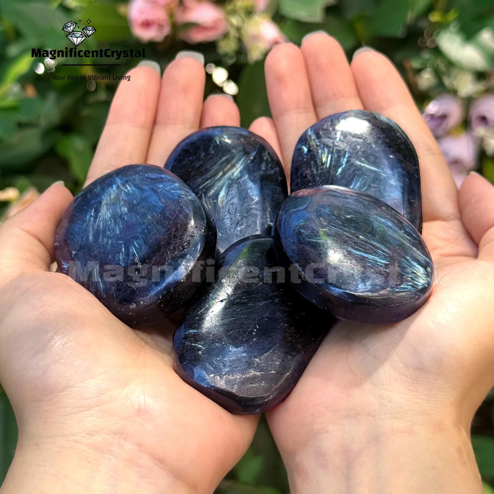 Arfvedsonite Palm Stone Cosmic Firework Flash Blue Pocket Healing Energy Crystal