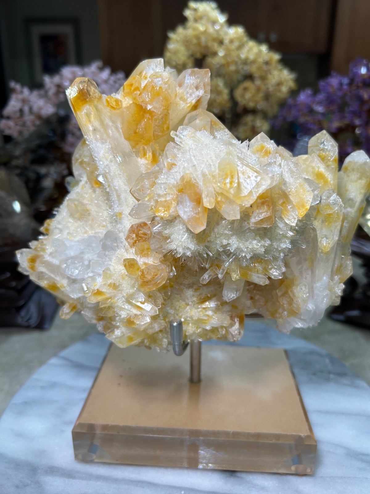 Mango Quartz Specimen Freeform on custom acrylic stand big