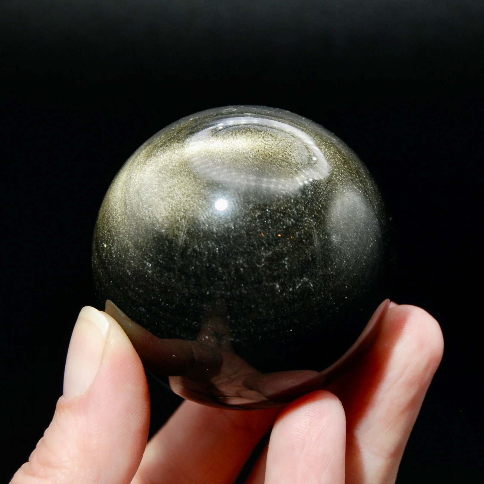 ONE Small Gold Sheen Obsidian Crystal Sphere, Super Flashy 20mm to 40mm