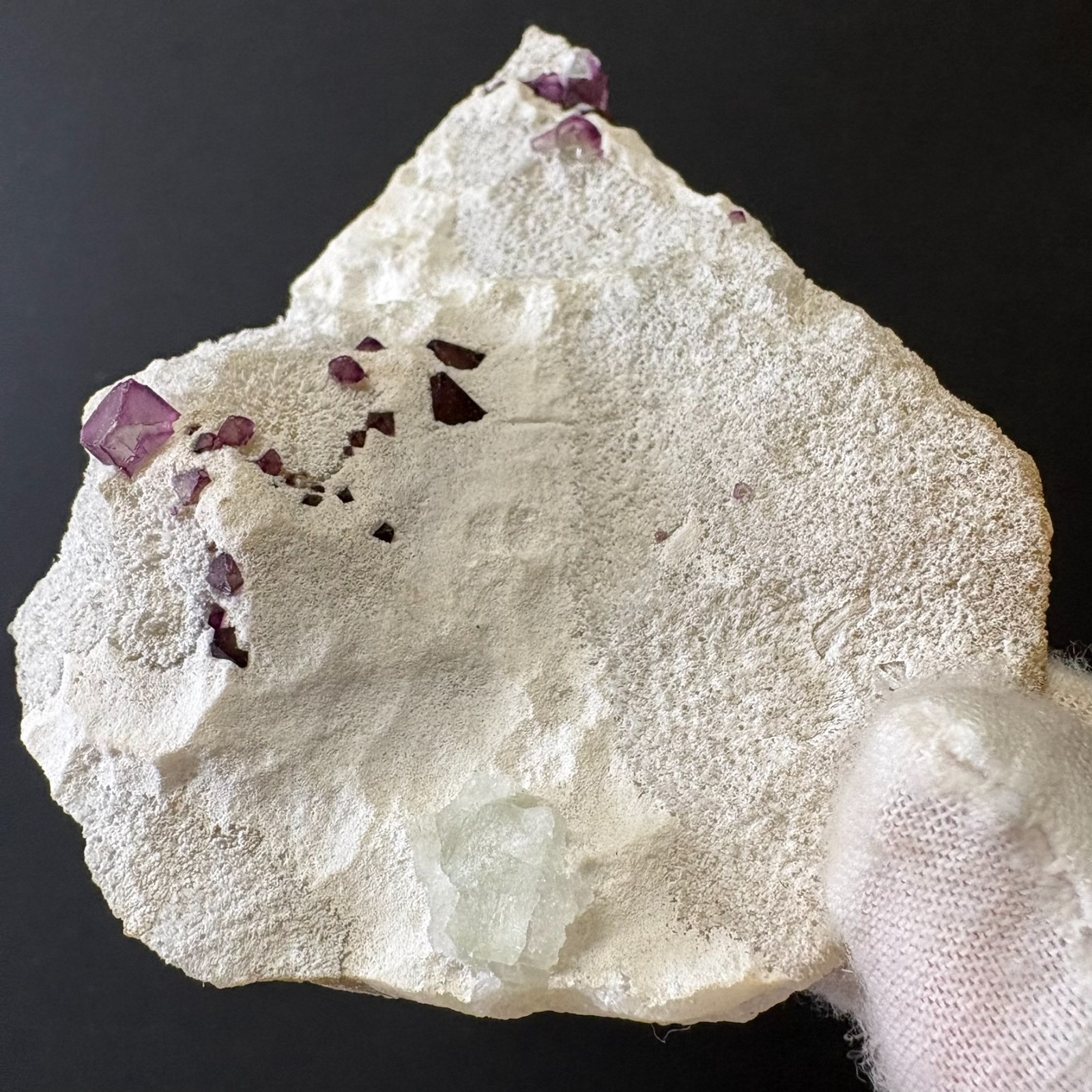 Natural Green & Purple Octahedron Fluorite on White Druzy Crystal Specimen B13