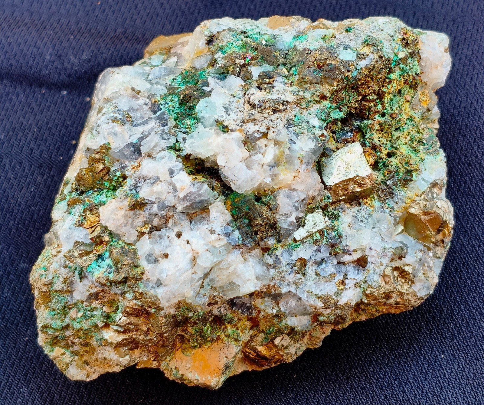 1 Lb 6 Oz Large Pyrite Cube Crystal Cluster with Quartz and Malachite
