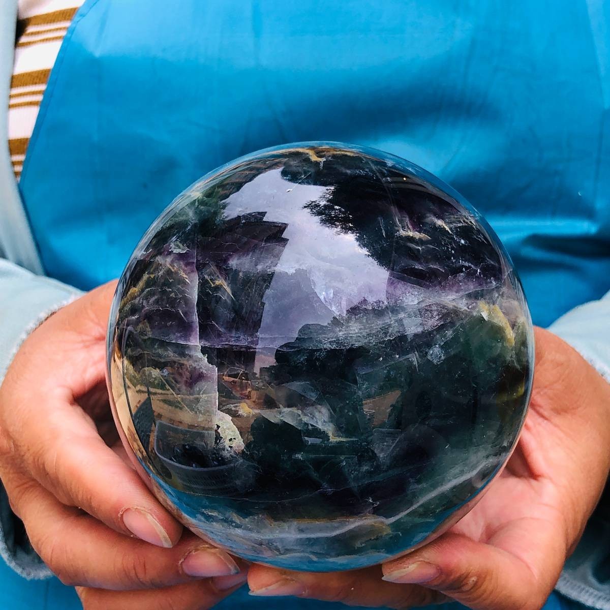 4.09LB Natural Crystal Rainbow Fluorite Sphere Display Ball Reiki Healing