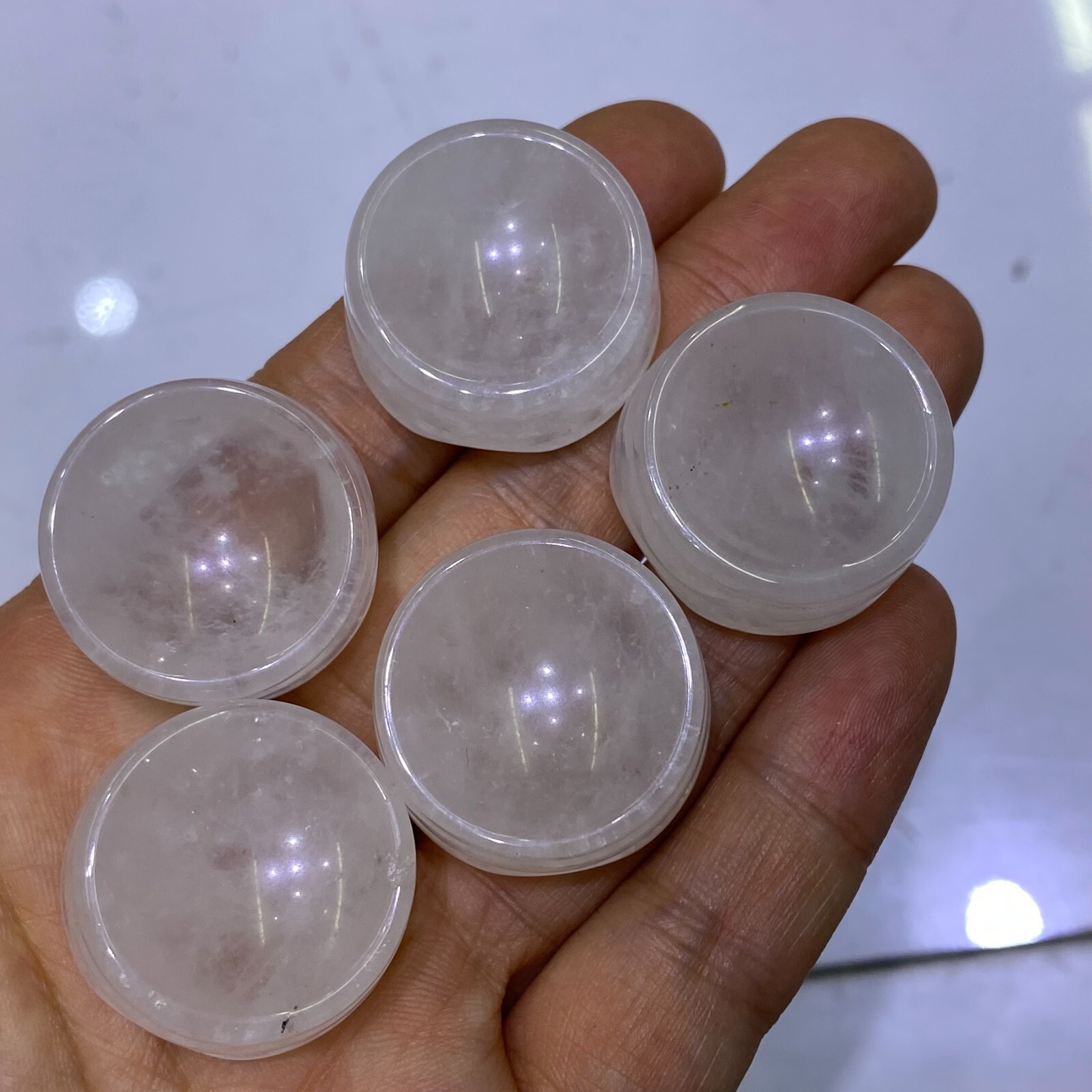 Natural clear quartz sphere stand pedestal crystal reiki healing 5PSC