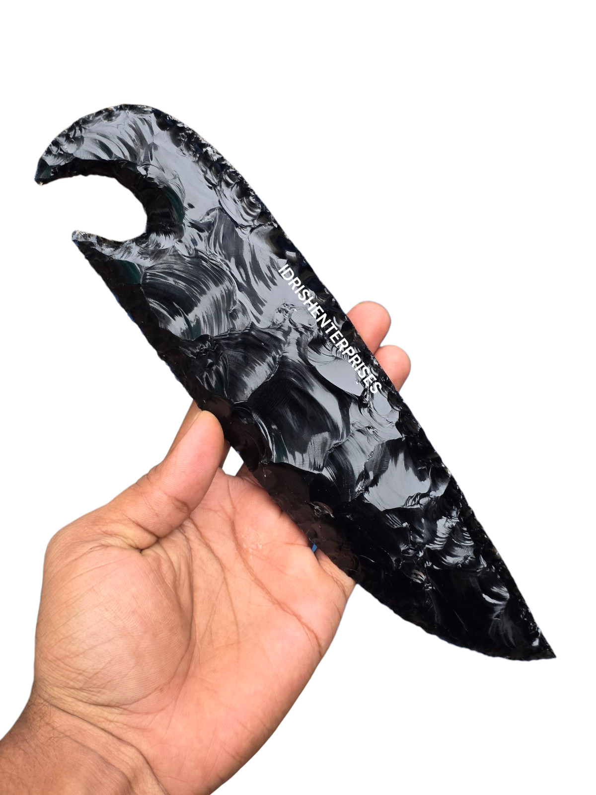 Artisan Crafted 8″ Obsidian Knife | Handmade Flint Knapped Stone Blade.