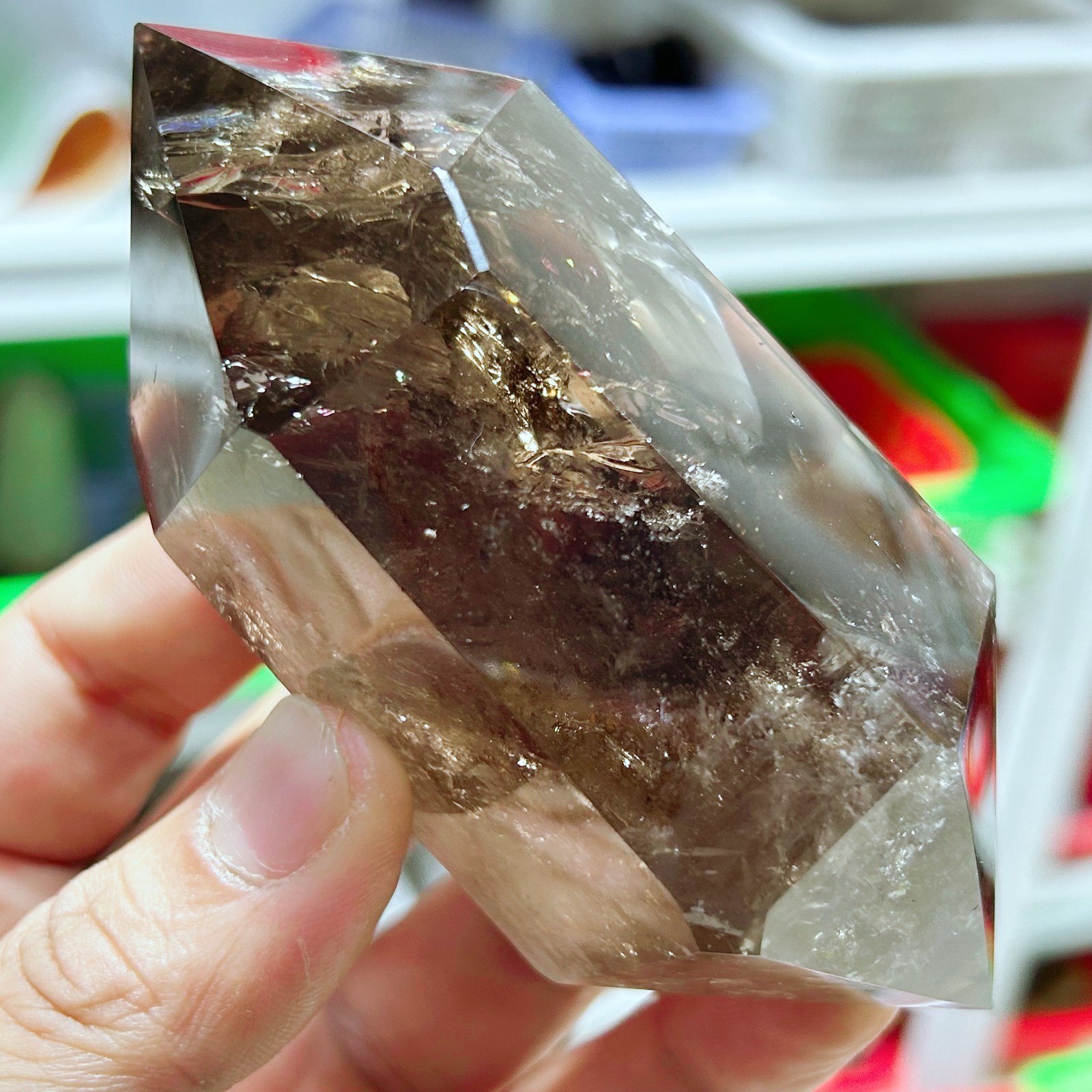 0.77LB Natural Smoky Quartz Obelisk Crystal Double Point Healing G7725