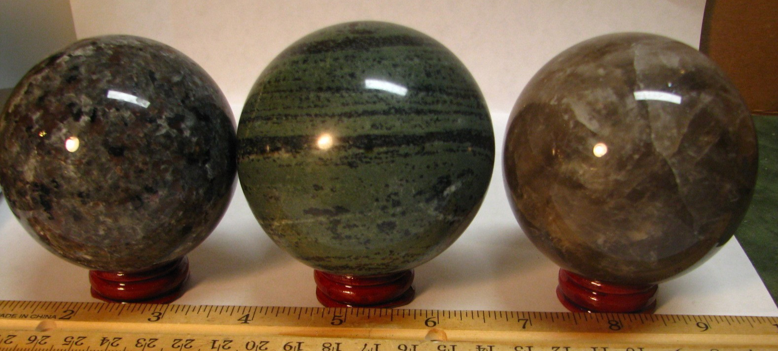 2.97lbs 3 SPHERES 1.1lb VERDE ANDEER 1lb SMOKY QUARTZ YOOPER W/STANDS BRAZIL#328