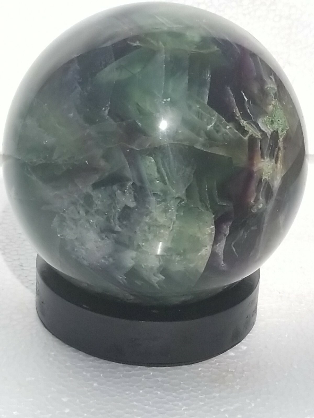 4.5″ Polished Purple Green Fluorite Quartz Crystal Sphere Ball /with wood Stand