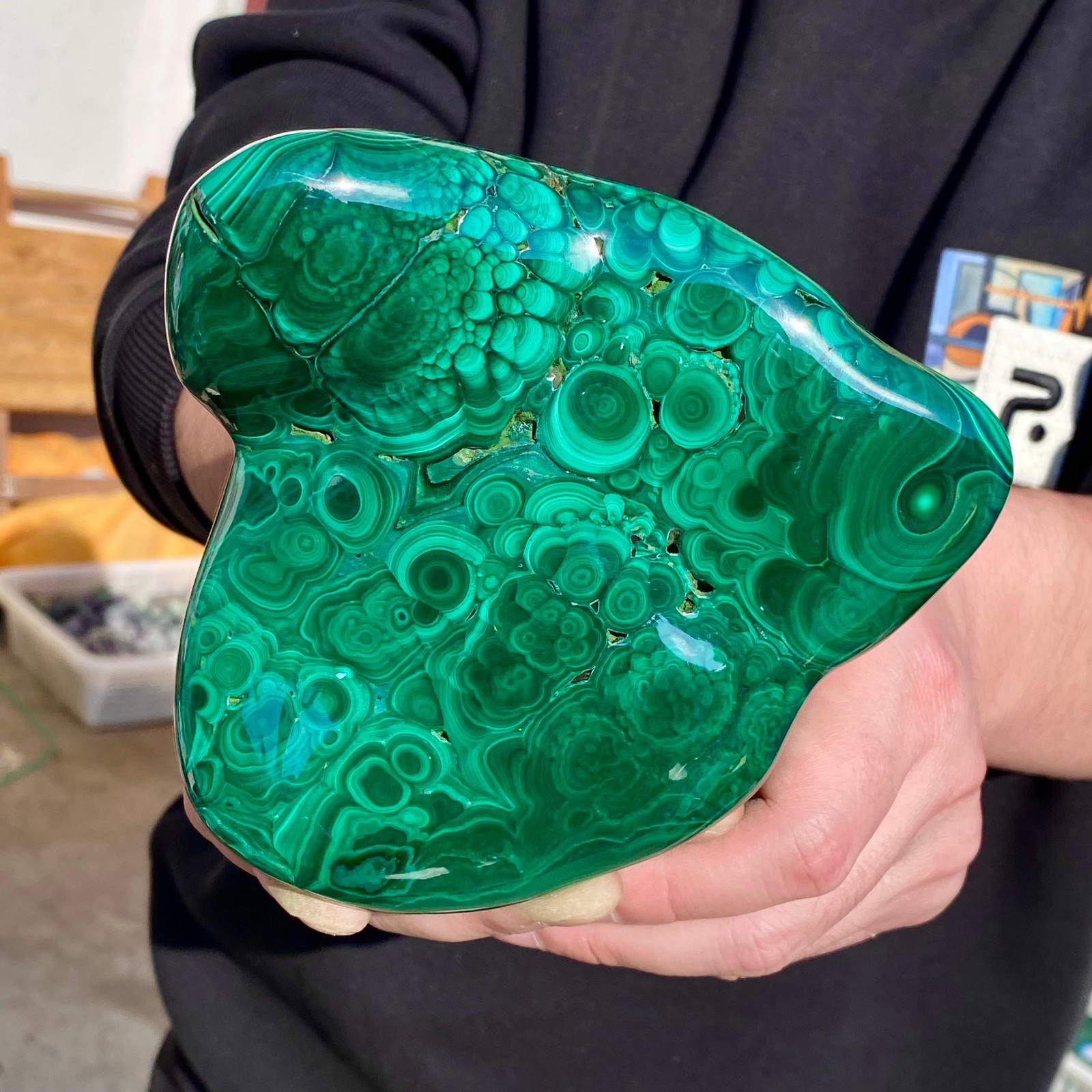 2.07LB Large Natural glossy malachite transparent cluster rough mineral sample