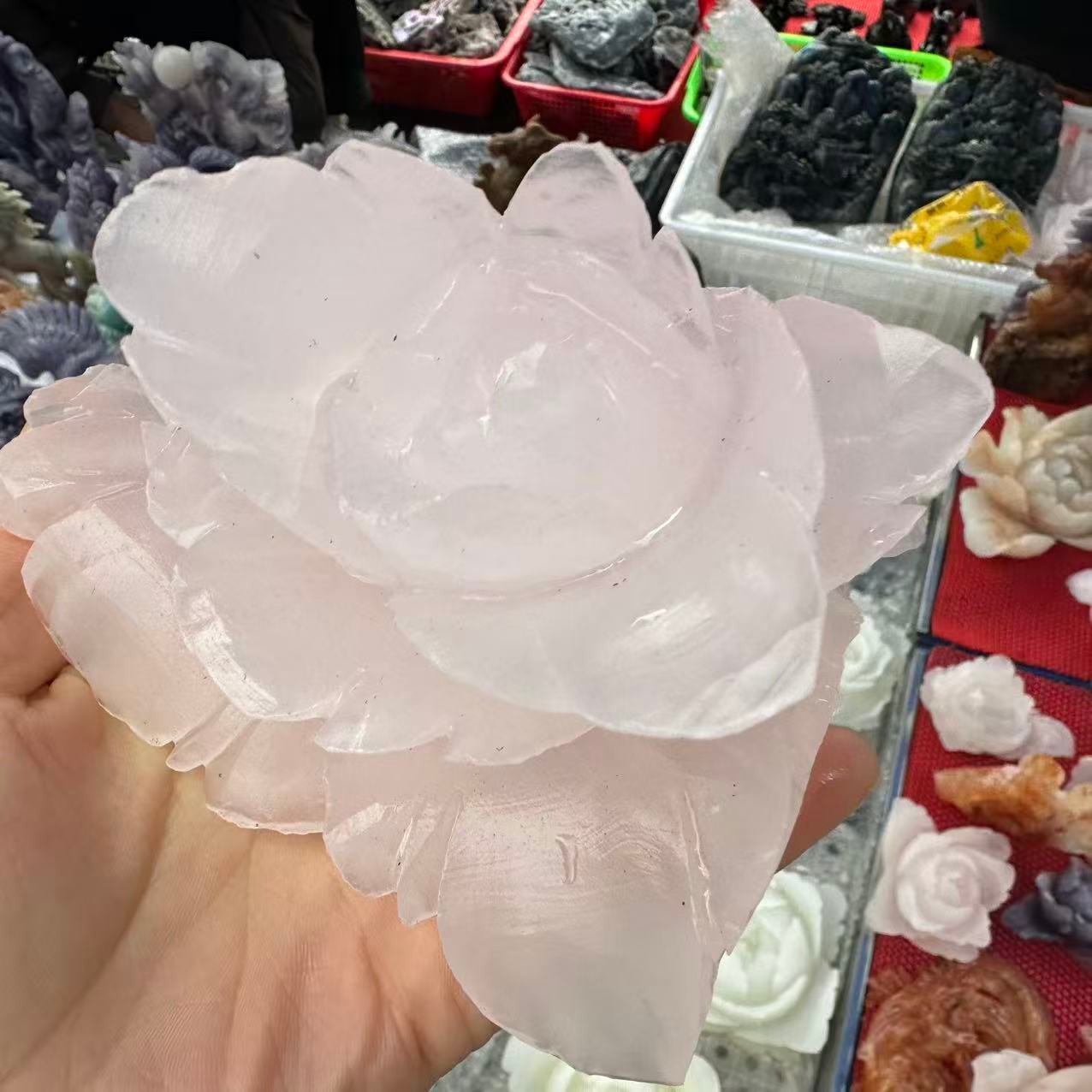 1pc Natural Powdered calcite Quartz Carved Flower Skull Crystal Reiki Decor