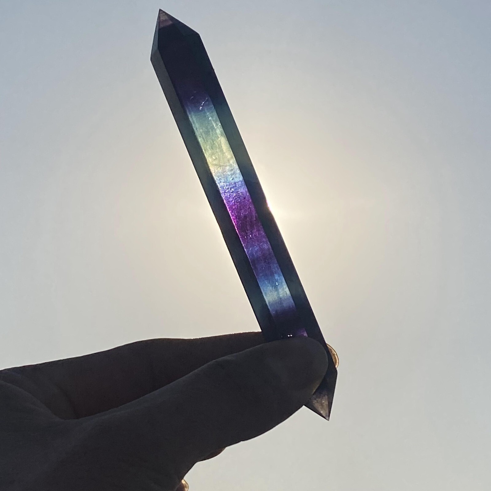 1pc Natural Rainbow fluorite obelisk gem quartz crystal wand point healing 35g+