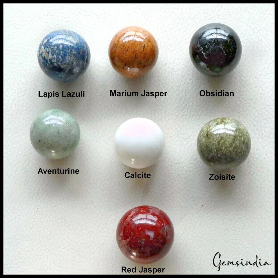 4880 Ct 7 Pcs Set Of Multigems Crystal Sphere Ball Polished Healing w/ Stand