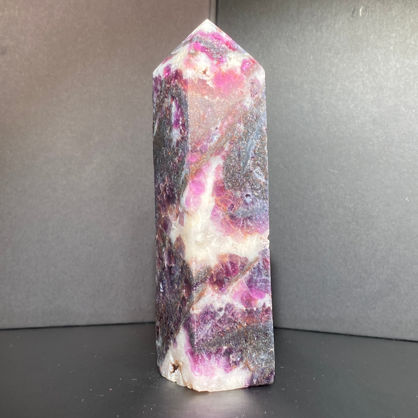 300G Natural Rainbow Fluorite Obelisk Quartz Crystal Wand Tower Point Healing
