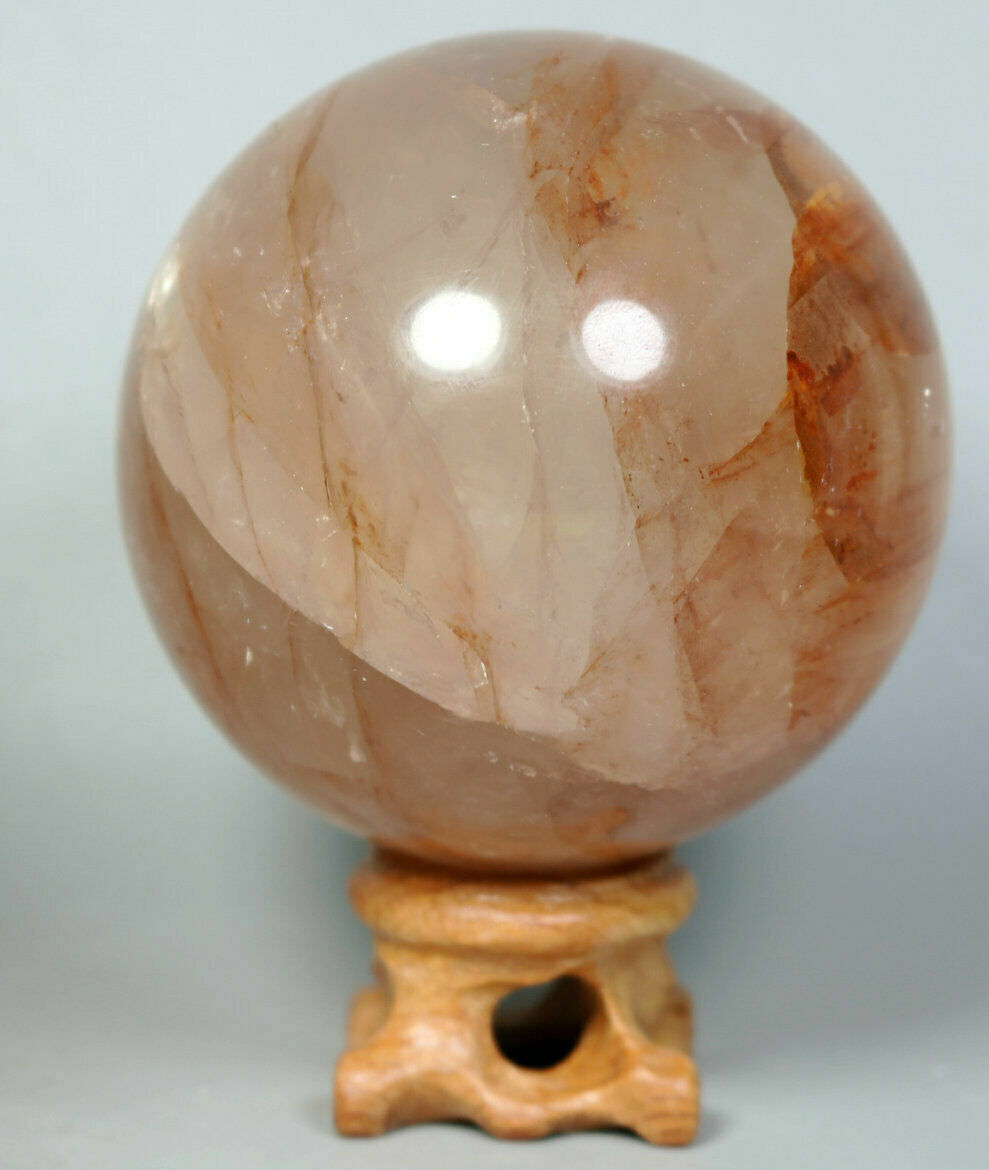 Natural RED FIRE QUARTZ Hematoid Crystal PHANTOM MULTI-INCLUSIONS Sphere Stand