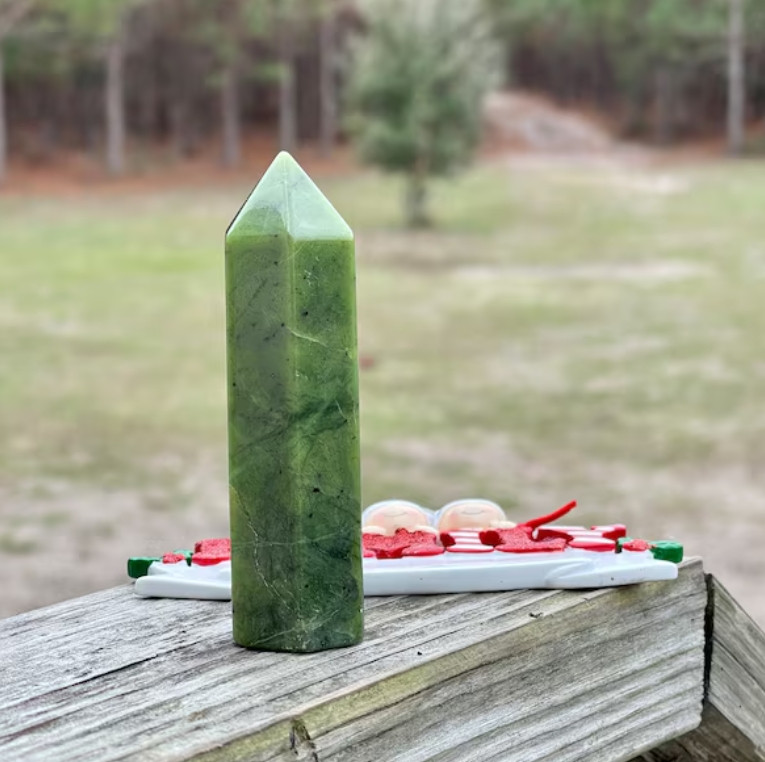 3.15″-3.54″ Natural Nephrite Jade Crystal Tower – Healing Crystal Obelisk Gifts