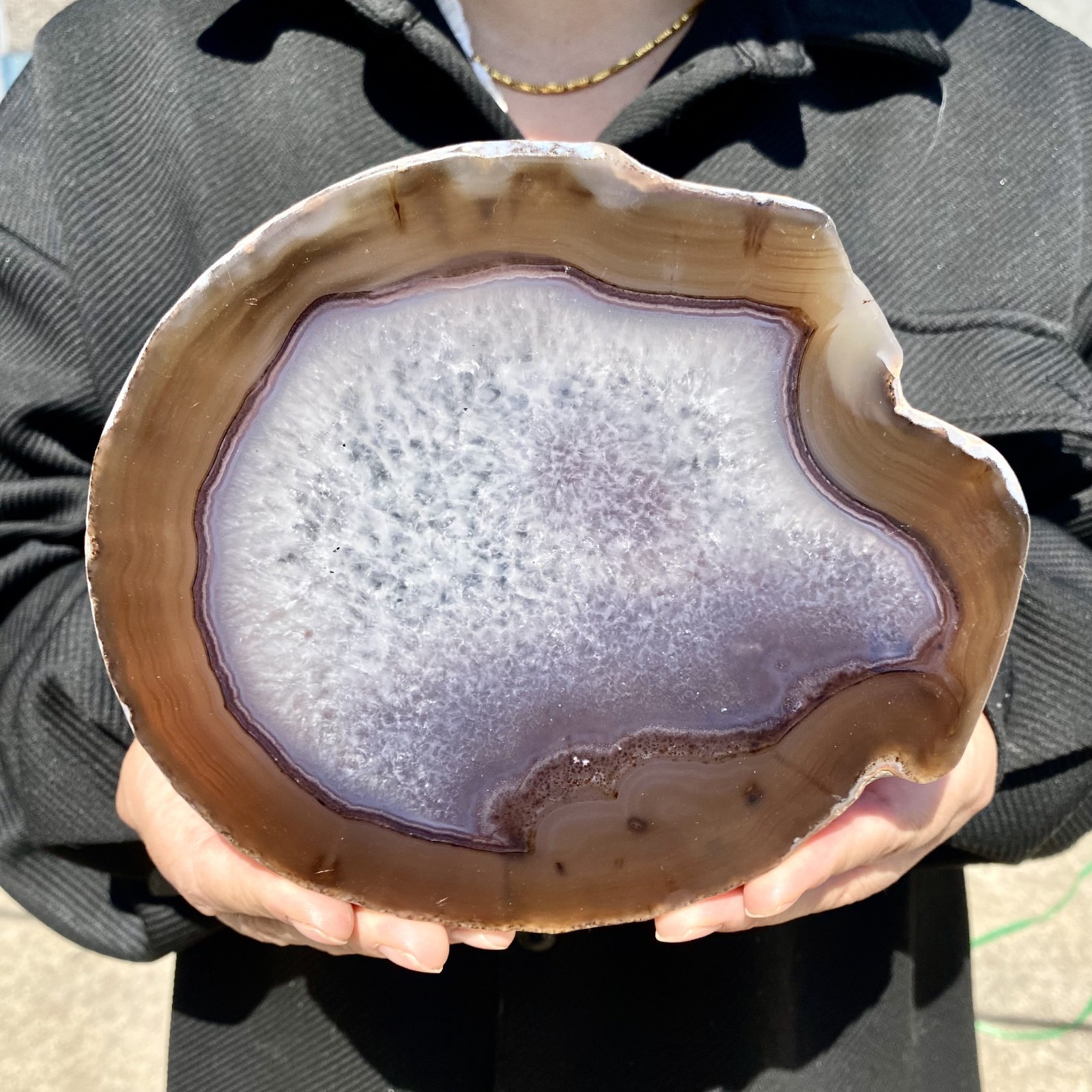 1.7LB Natural Agate Striped Crystal Quartz, Hand-cut Mineral Specimen Healing
