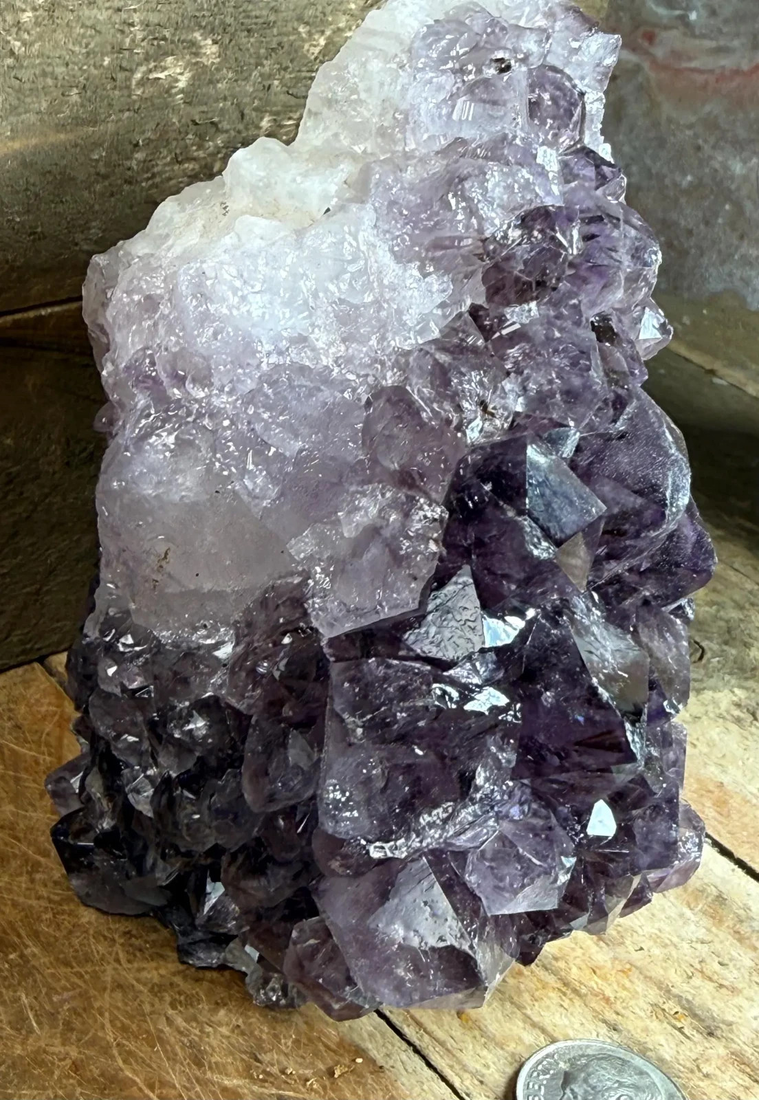 3.75″ Standing Amethyst Cluster ,Brazilian Druzy Geode with Cut Base Display