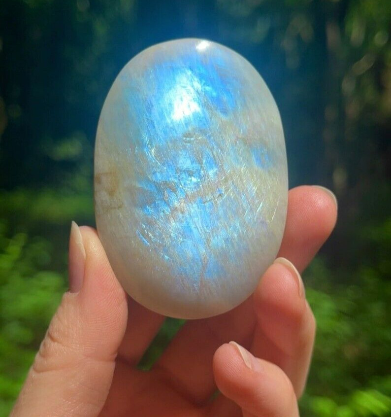 Natural Blue Moonstone Tumble Pocket Palm Stone Polished Minerals Specimens
