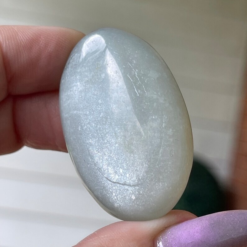 Silky Green Moonstone Palmstone Pocket Crystal – No.17 Rare Crystals