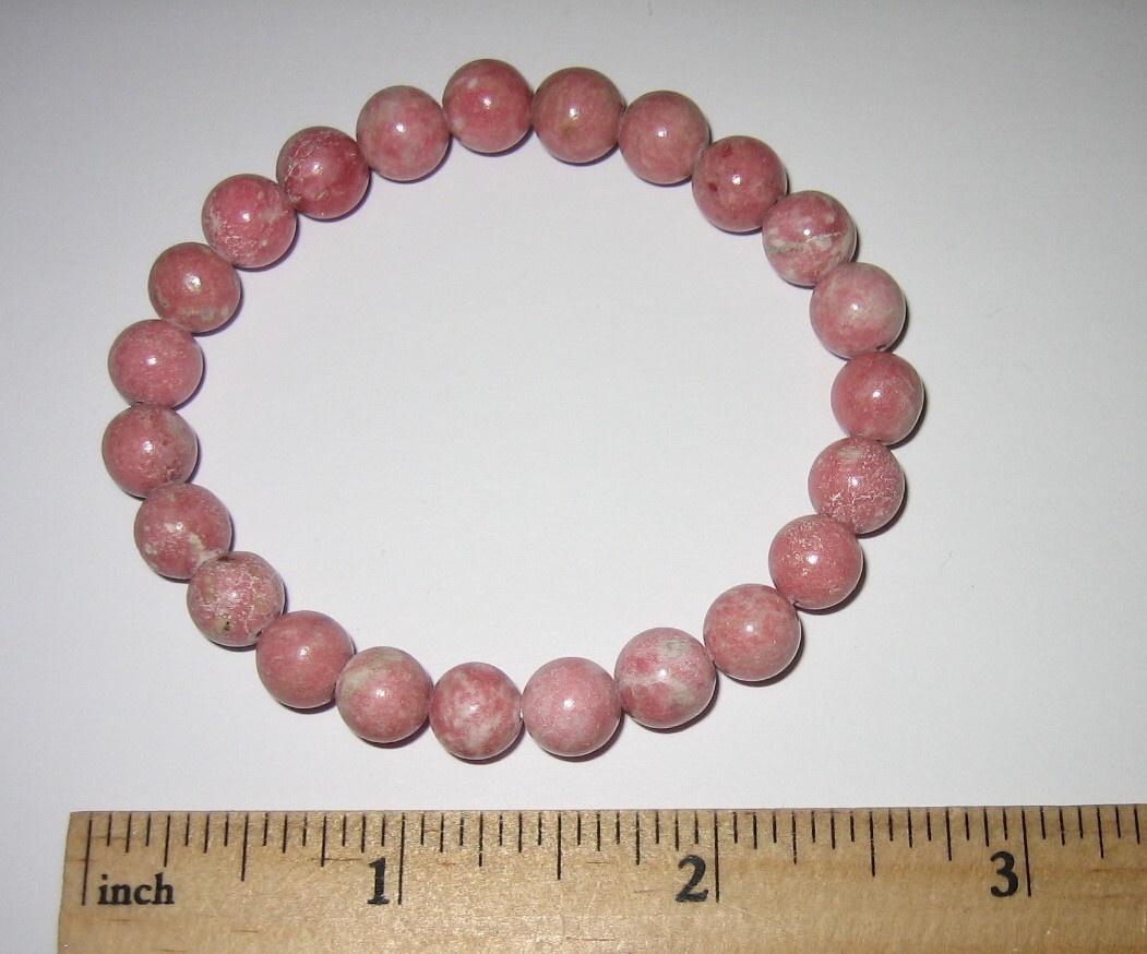 7″ POLISHED 8mm ROUND THULITE STONE MINERAL STRETCH BRACELET NORWAY 19.2grams *2