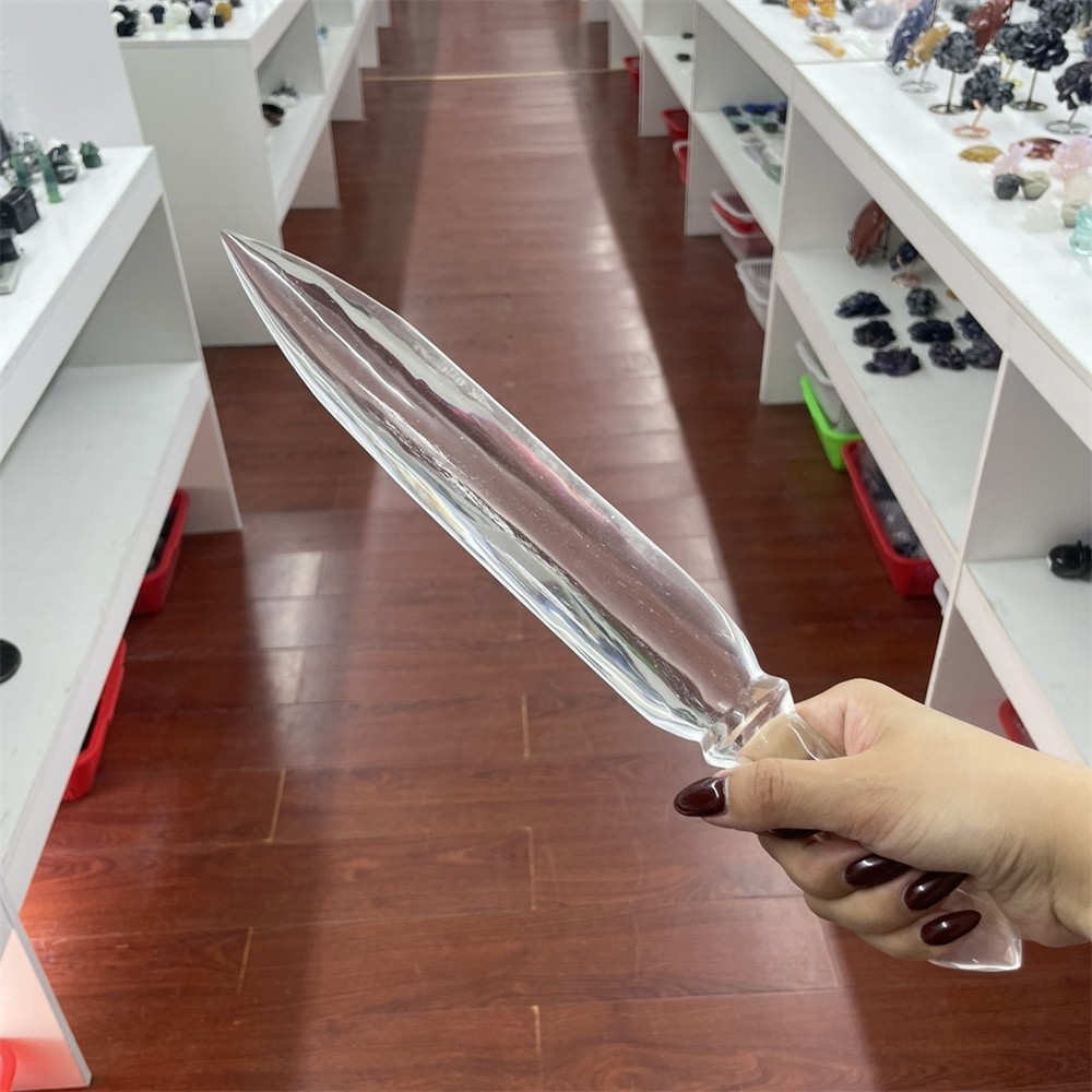 0.8LB 14.9″ Natural A++ Clear Quartz Sword Carving Crystal Quartz Mineral Reiki