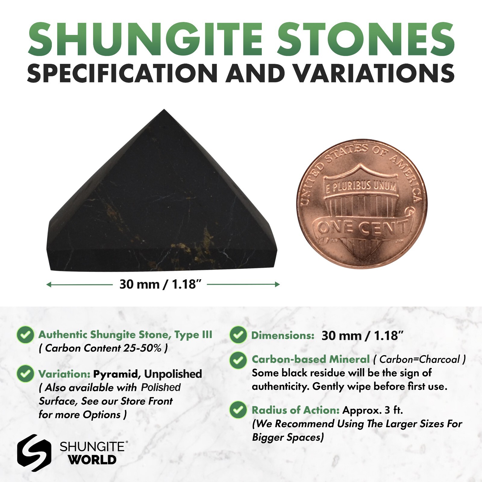 Shungite World Shungite Pyramid – 30 mm / 1.18″ ( Polished or Unpolished )