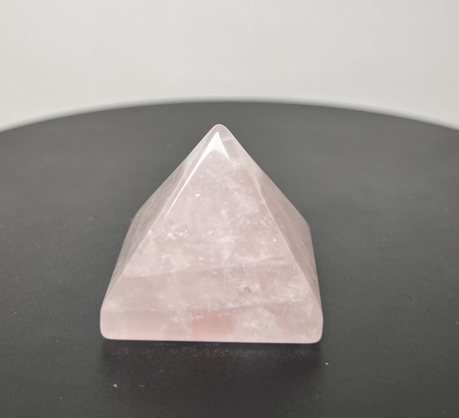 Rose Quartz 4 Piece Set – Heart bowl, Rose, Pyramid, & Sphere (68mm)