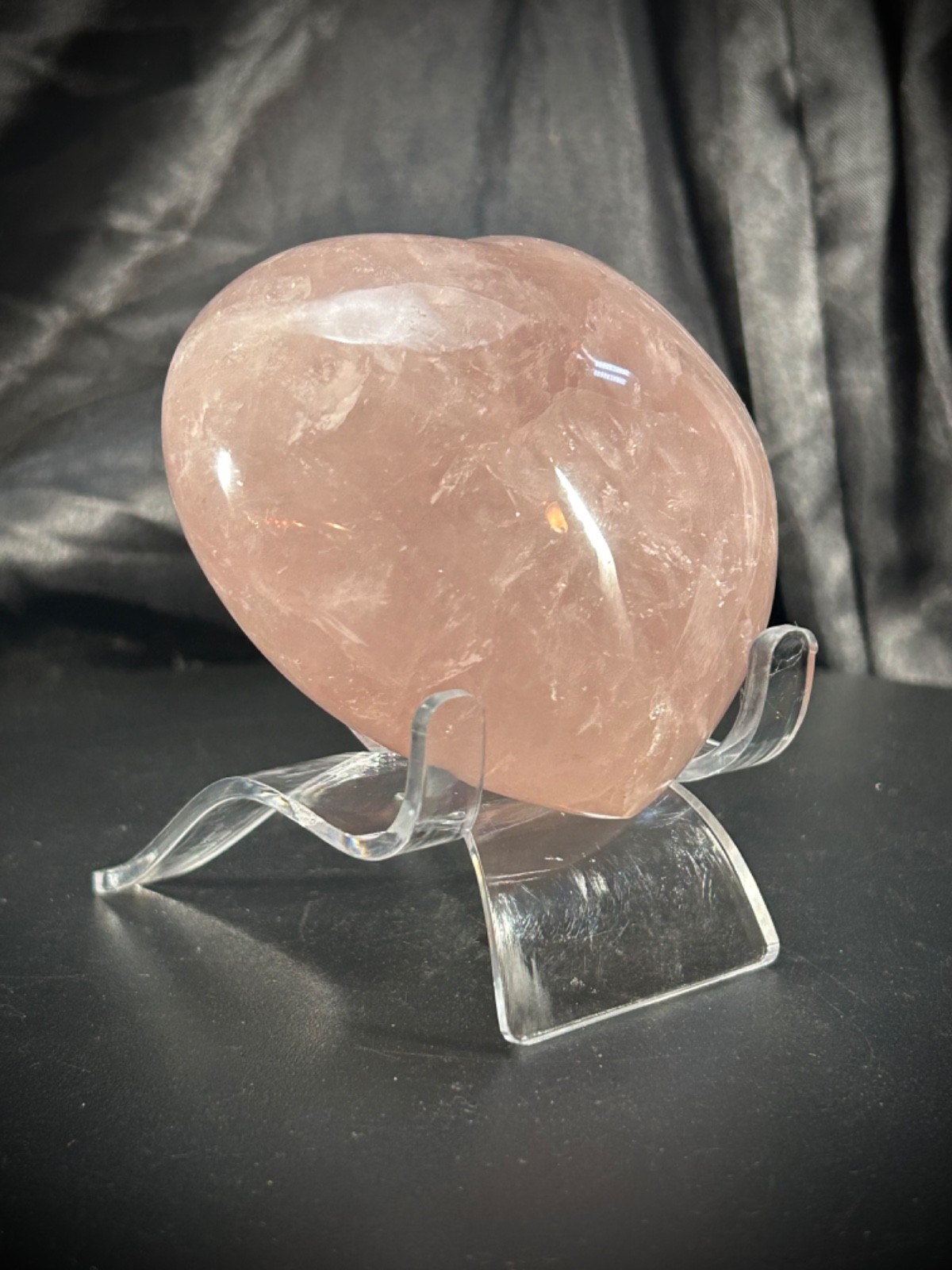 3.26″ Chunky Rose Quartz Heart With Acrylic Stand 12oz (338 grams)