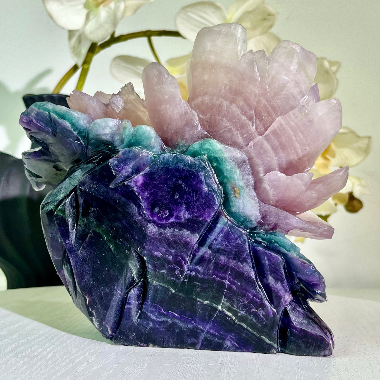 5.57LB Natural fluorite quartz products, hand carved and polished spiritual orn