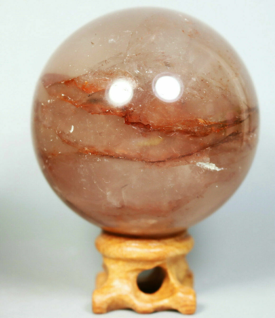 Natural RED FIRE QUARTZ Hematoid Crystal PHANTOM MULTI INCLUSIONS Sphere Stand