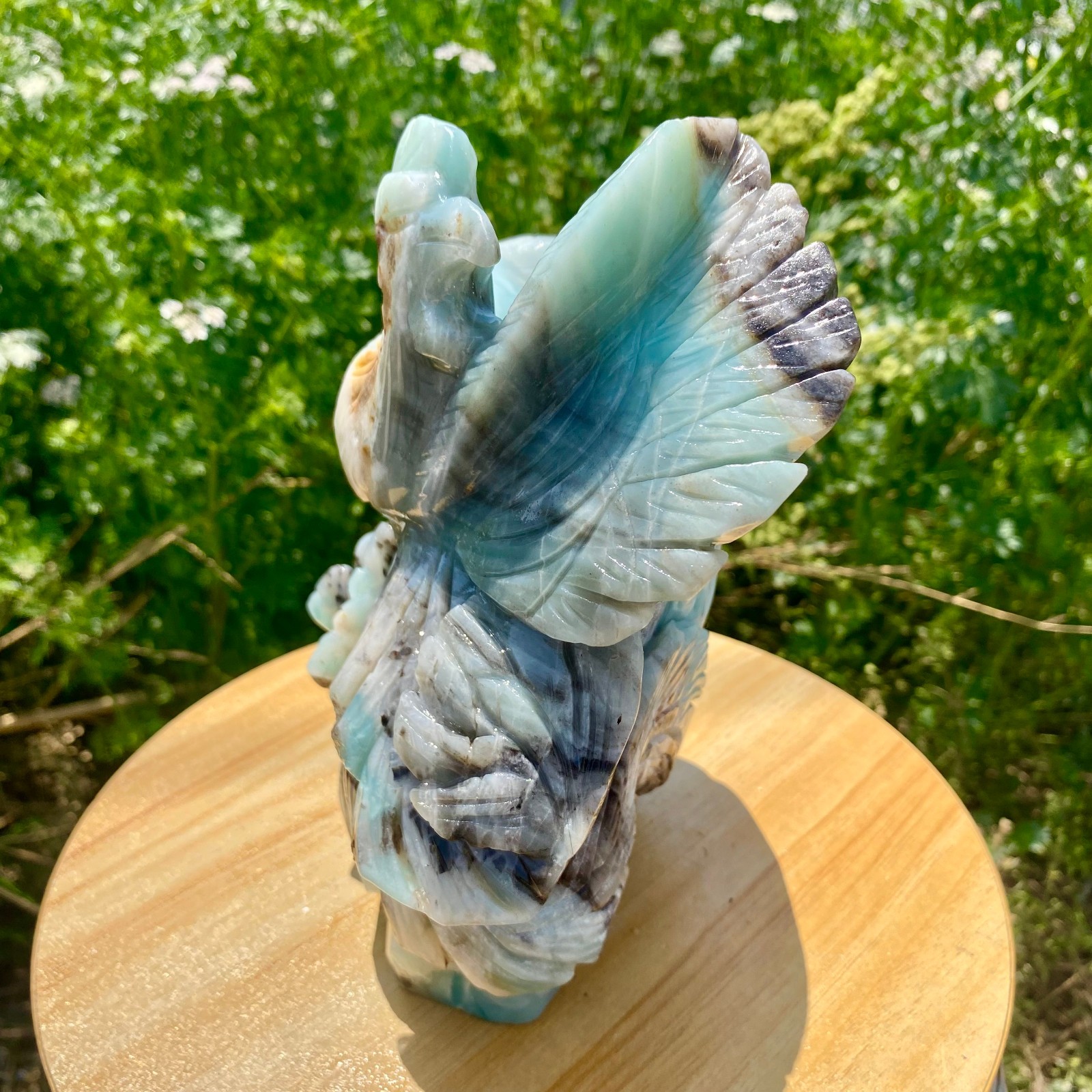 7LB Natural Blue Vein Stone Phoenix Carving, Home Decoration