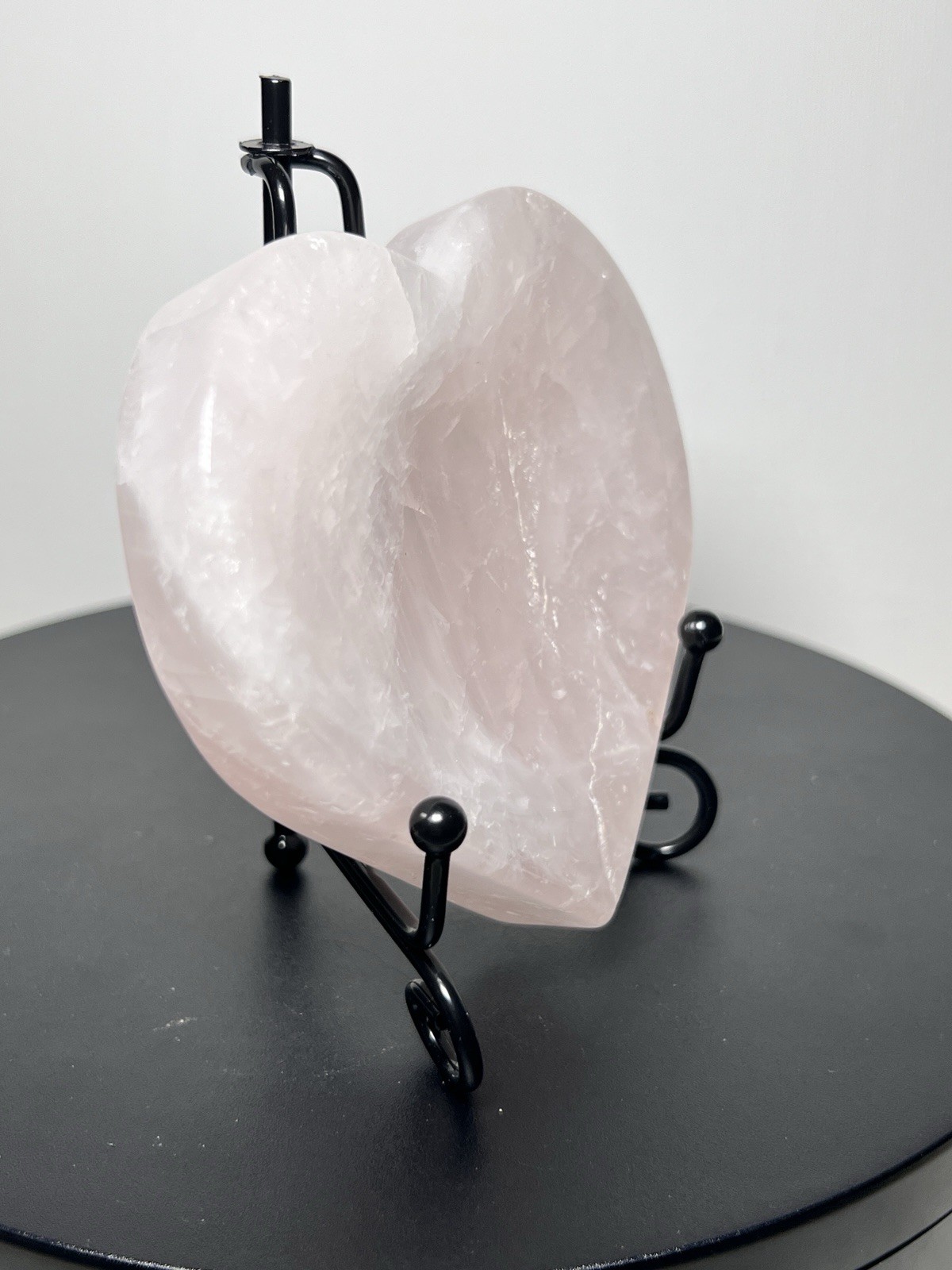 Rose Quartz 4 Piece Set – Heart bowl, Rose, Pyramid, & Sphere (68mm)
