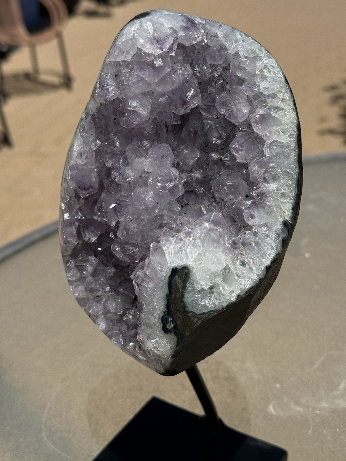 Purple Lilac & White Quartz Amethyst Geode Piece on Stand, 11″ Tall