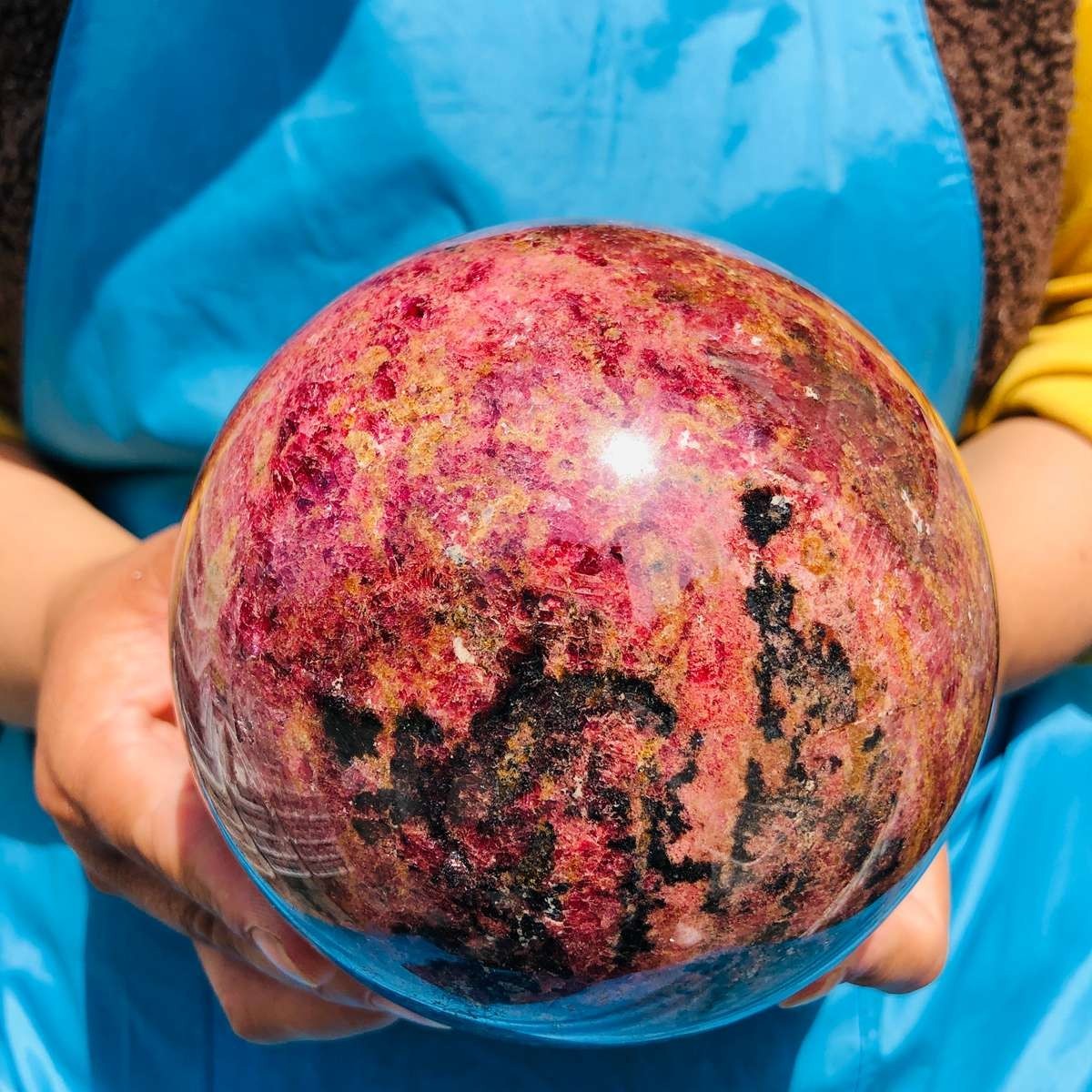 7.67LB Natural Rhodonite Crystal Sphere Pink Black Healing Gem Stone 4791