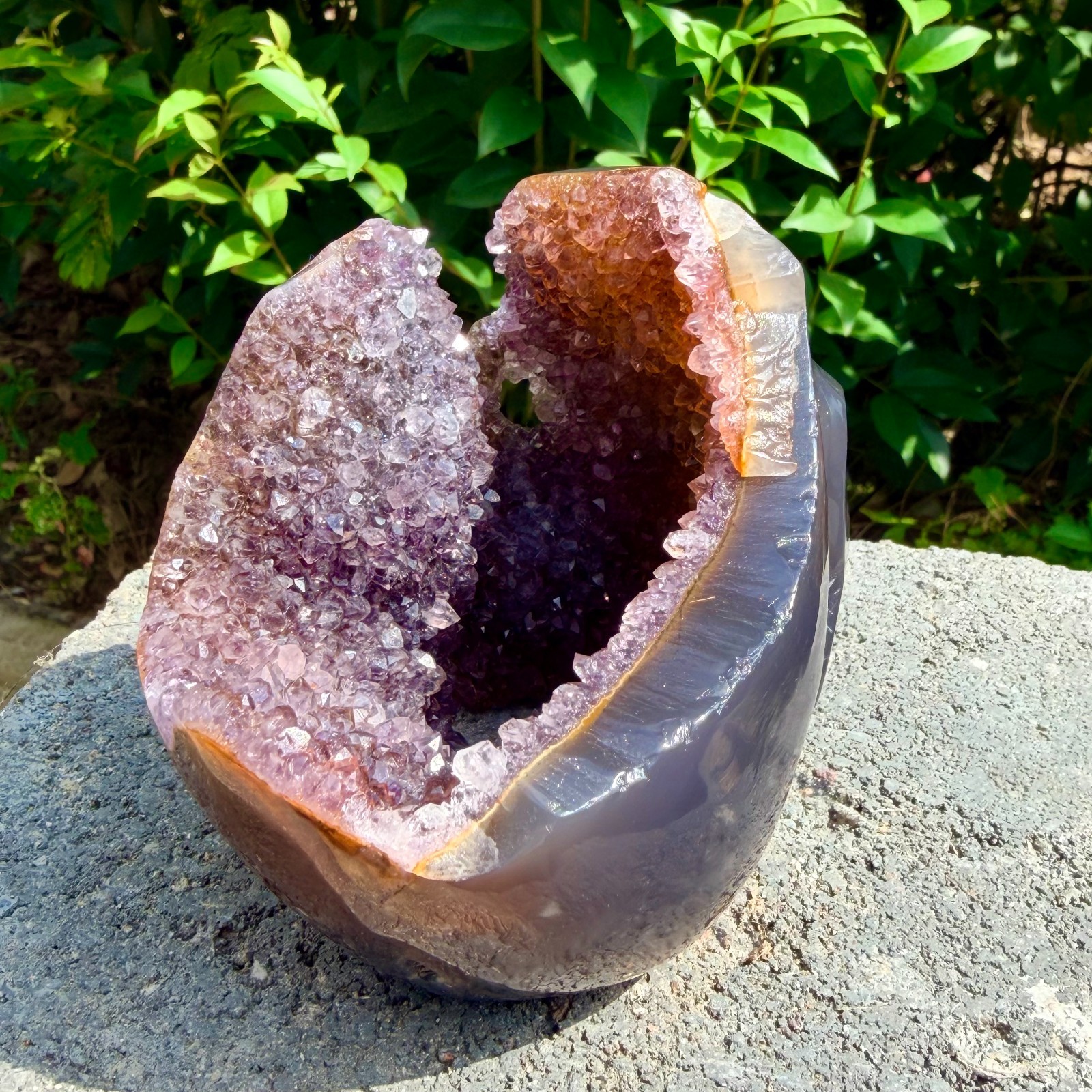 632g Amethyst agate crystal cave skull, Rare hand carved skull specimen