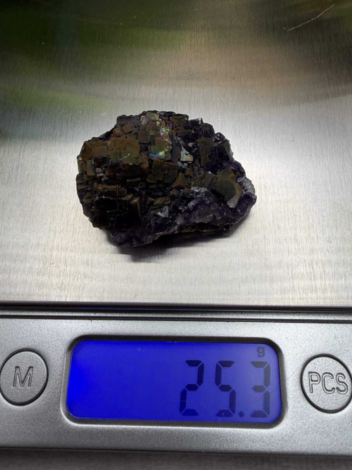 Crystal 25g Rainbow Covered Purple Fluorite UV Reactive Cluster Specimen Mineral