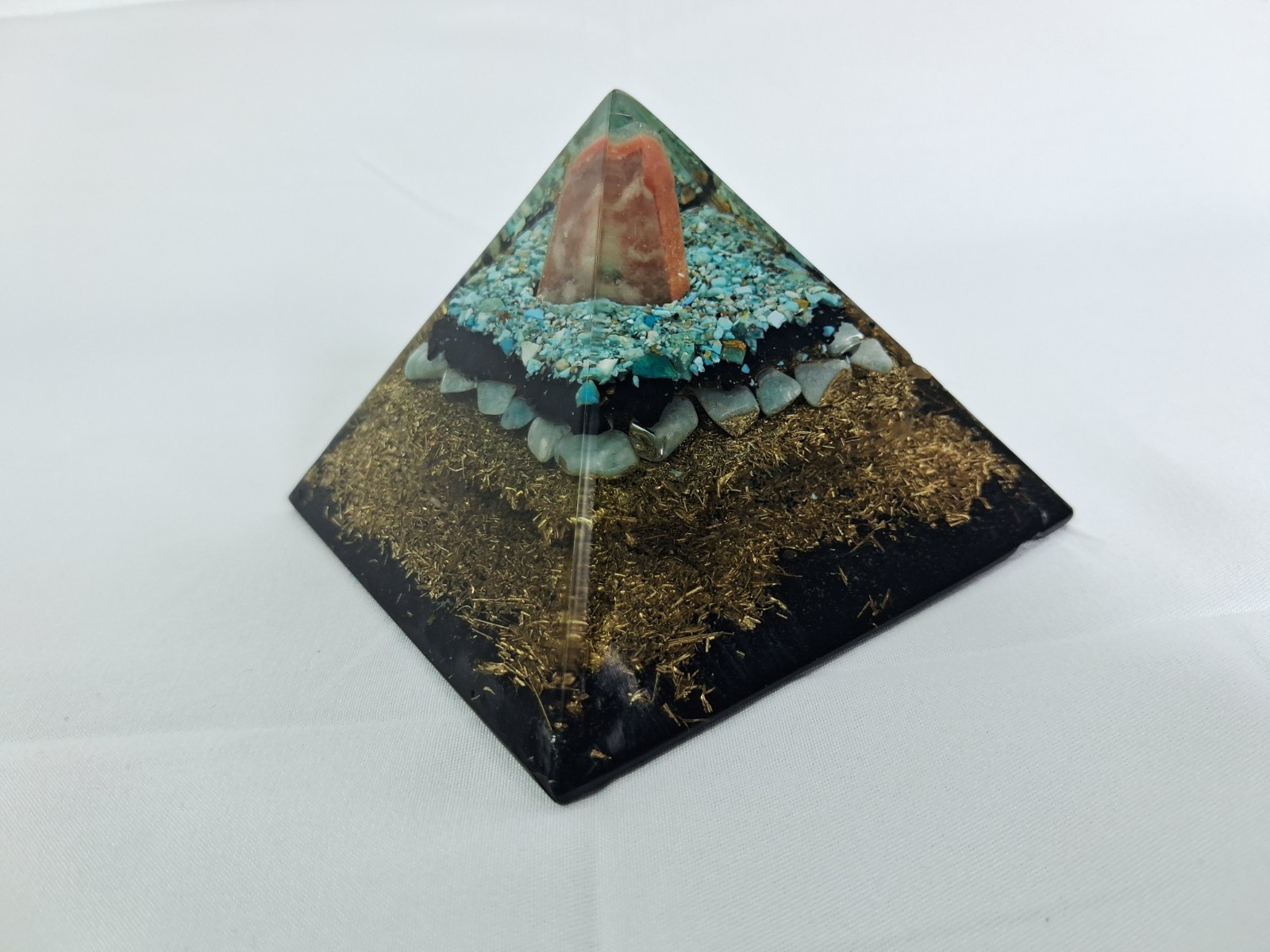 Handmade Orgonite Pyramid Crystal Tower Turquoise Gemstone Energy Generator 4 In