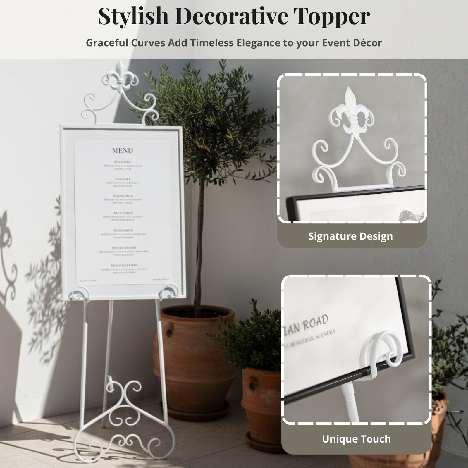 60” H White Easel Stand for Sign, Large Adjustable Metal Display Standing