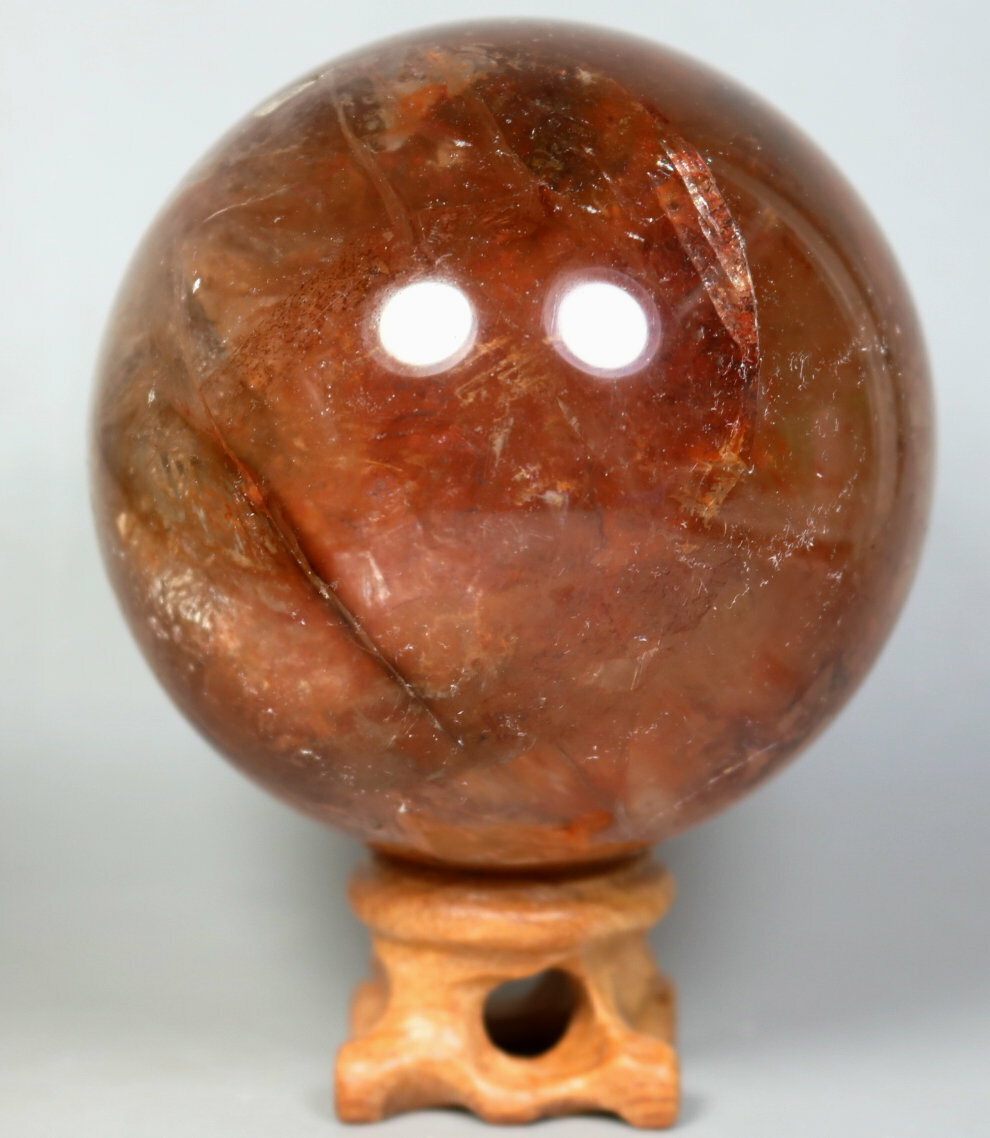 Natural RED FIRE QUARTZ Hematoid Crystal PHANTOM MULTI-INCLUSIONS Sphere/Stand