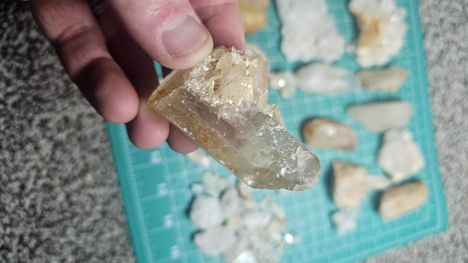 Huge Lot Of Quartz Crystal Points And Clusters. Iron Stained.